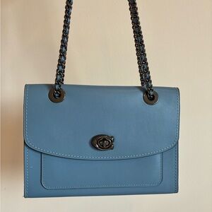 Coach Aurora Parker Leather Blue Shoulder Bag Turnlock Medium